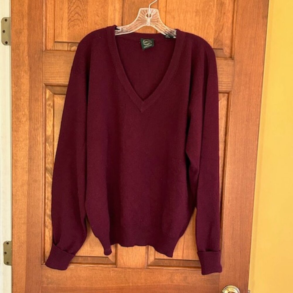 Men's, Burgundy Cashmere V-neck Sweater